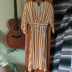 Yellow And White Striped Button Down Dress. Woman's Small.